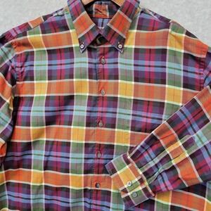 Scott Barber Button Down Shirt Mens XL Cotton Plaid Rainbow Plaid Long Sleeve